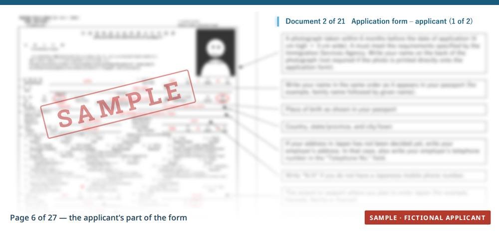 Sample page from the COE Application Kit: the applicant's part of the application form, blurred